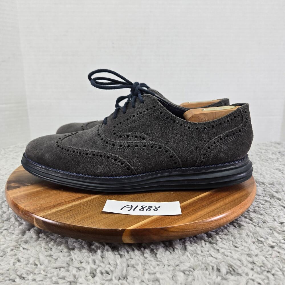 Cole Haan Mens 9M Grand Os Gray Suede Brogue Business Casual Wingtip Oxford